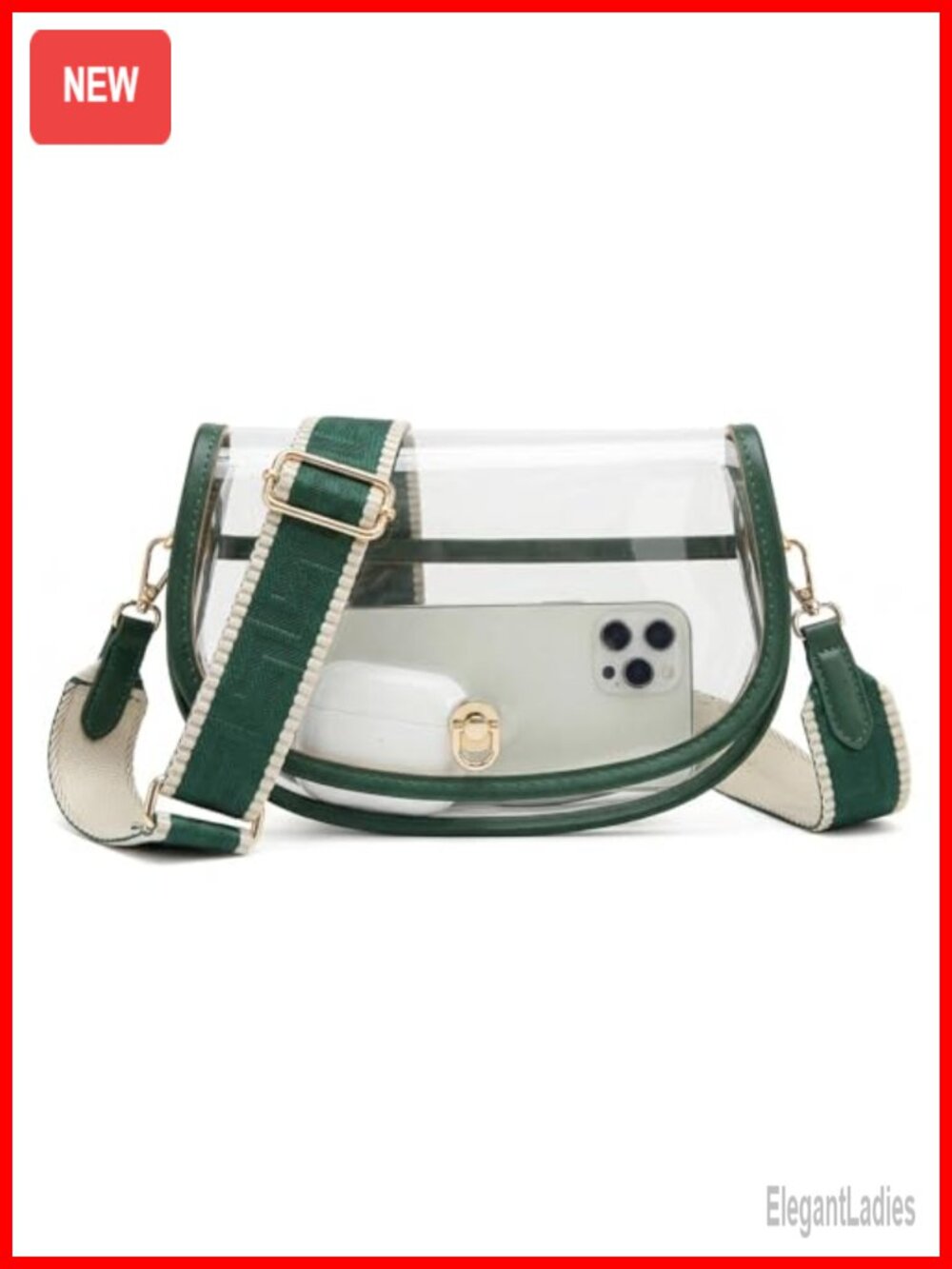 Clear Crossbody Bag for Stadium Events Concerts Purse with Patterned Strap